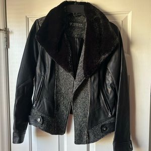 Guess Black Leather and Faux Fur Moto Coat